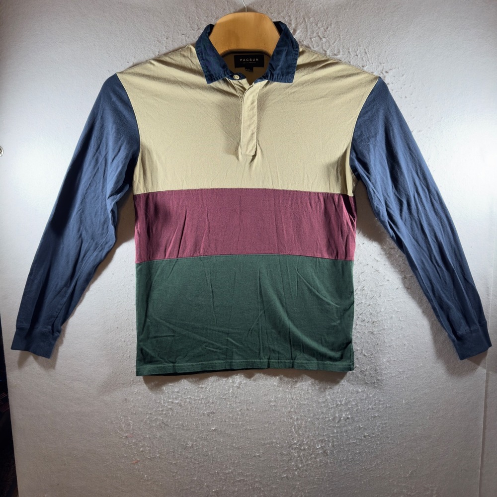 1617‎ | PacSun Colorblock Long Sleeve Rugby Polo Shirt Multi Mens Small